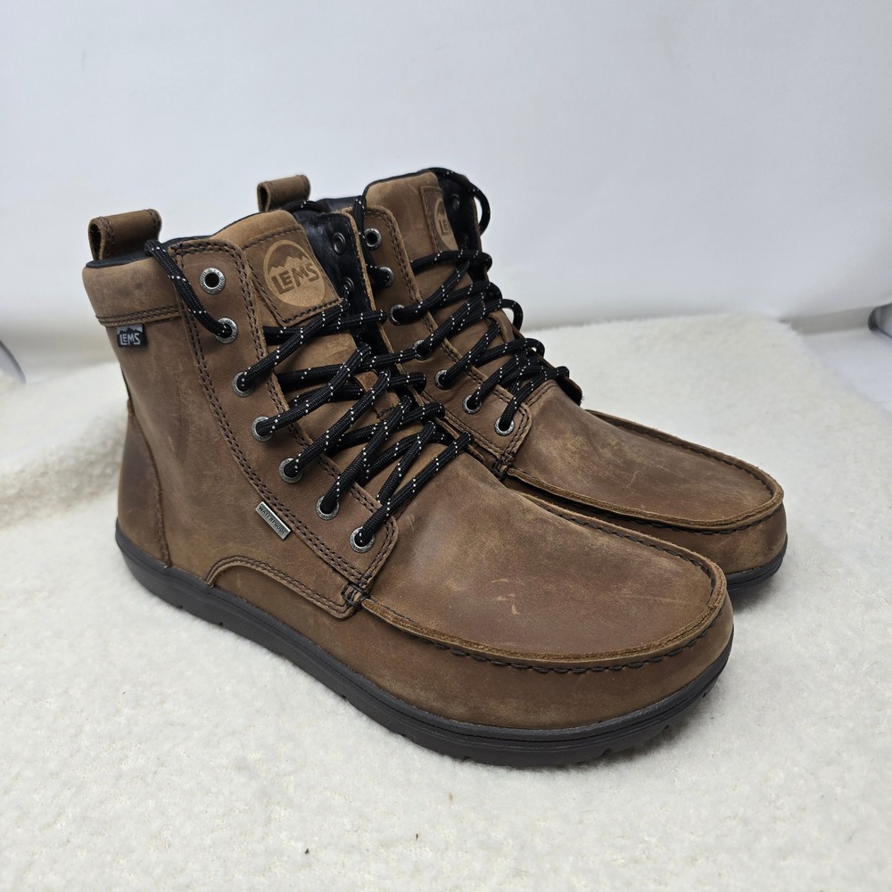 NEW Lems Boulder Boot Waterproof Mens 11.5 Weathered Umber Leather Minimalist